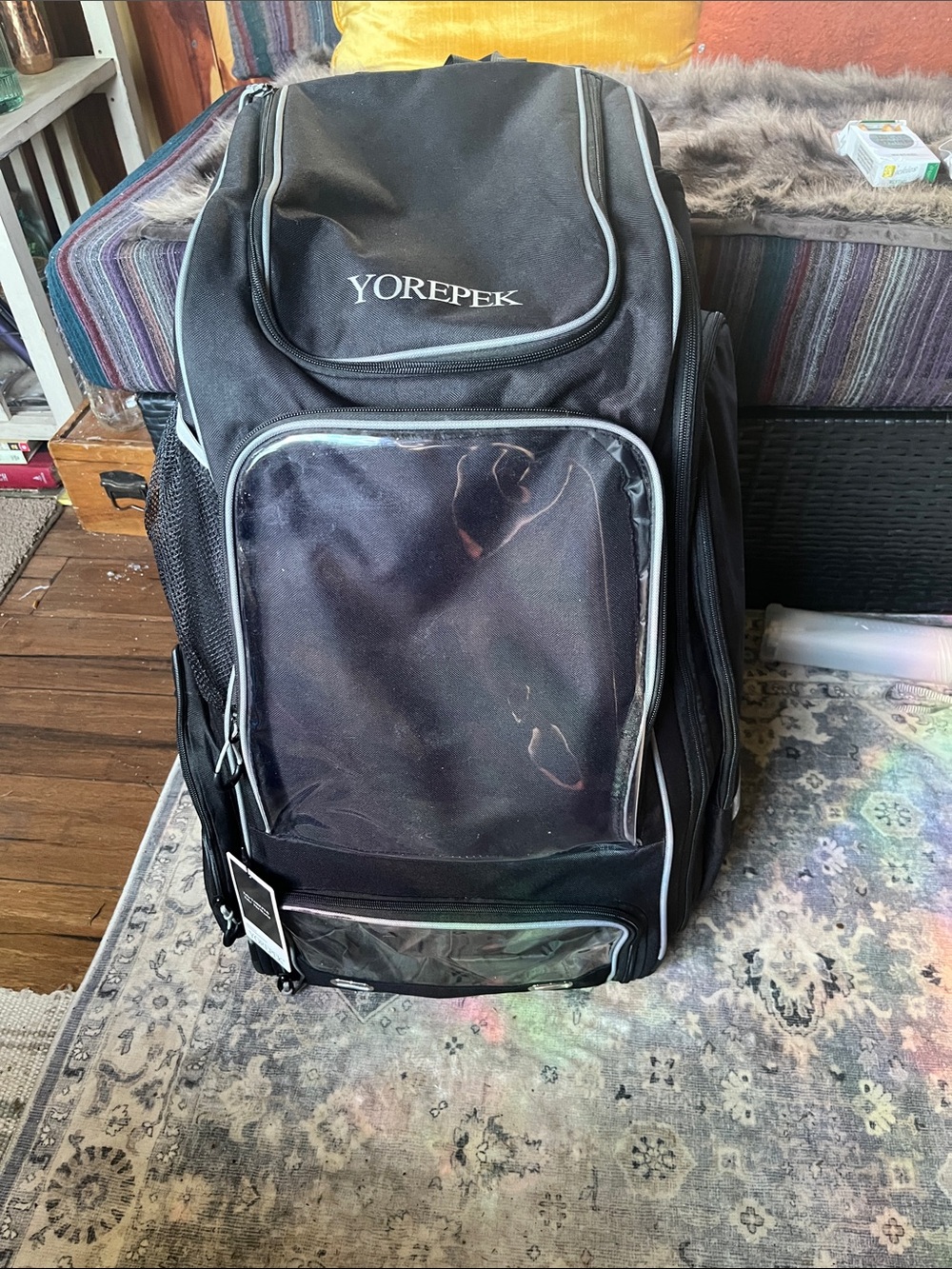 Black Men's Travel Backpack with Clear Front Pocket